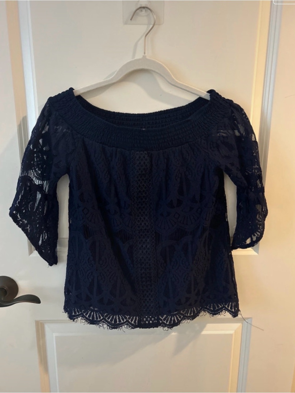 miami Navy Lace Off-Shoulder Peasant Top